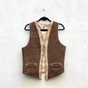 Men's Primitive Tribal Craft Brown & Tan Aguila Handwoven Hemp Wool Vest Large